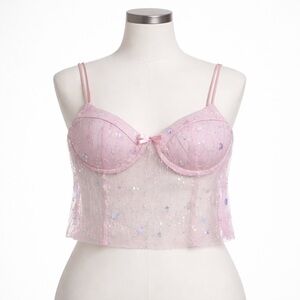 Coquette Fairycore sequin Baby pink mesh bustier cami